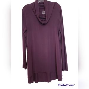CUDDL Duds purple Jersey Knit Cowl Neckline Long Sleeve Tunic Dress Hi Lo Hem LG